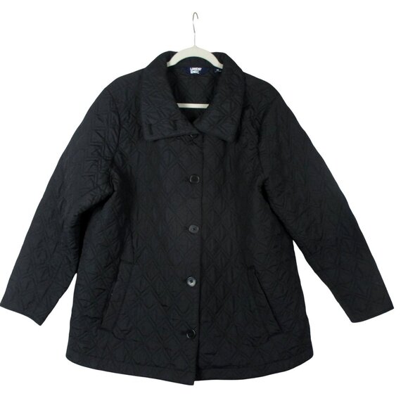 Lands’ End Black Quilted Jacket Button Front 1X Primaloft - Picture 1 of 8